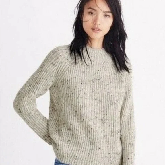 Madewell Northfield Mockneck Sweater S Neutral Boxy Rib Knit Wool Blend EUC - Picture 2 of 11